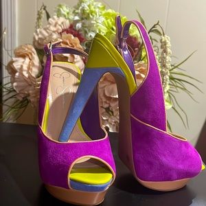 Jessica Simpson exclusive multi colored platform slingback peep toe heel